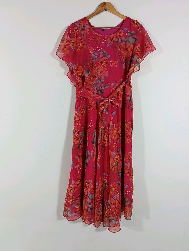 Rose Pink Printed Casual Dress (Women)