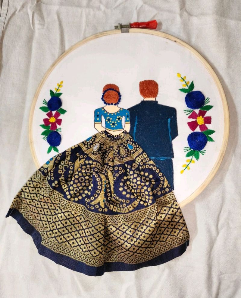 Couple Embroidery Wooden Hoop