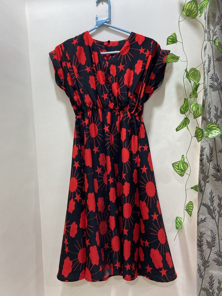 Summer Print Red And Black Dress