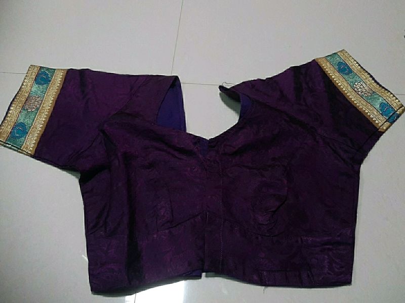 Purple Gold Border Stiched Blouse