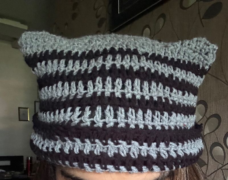 Grey Black Cat Ear Beanie