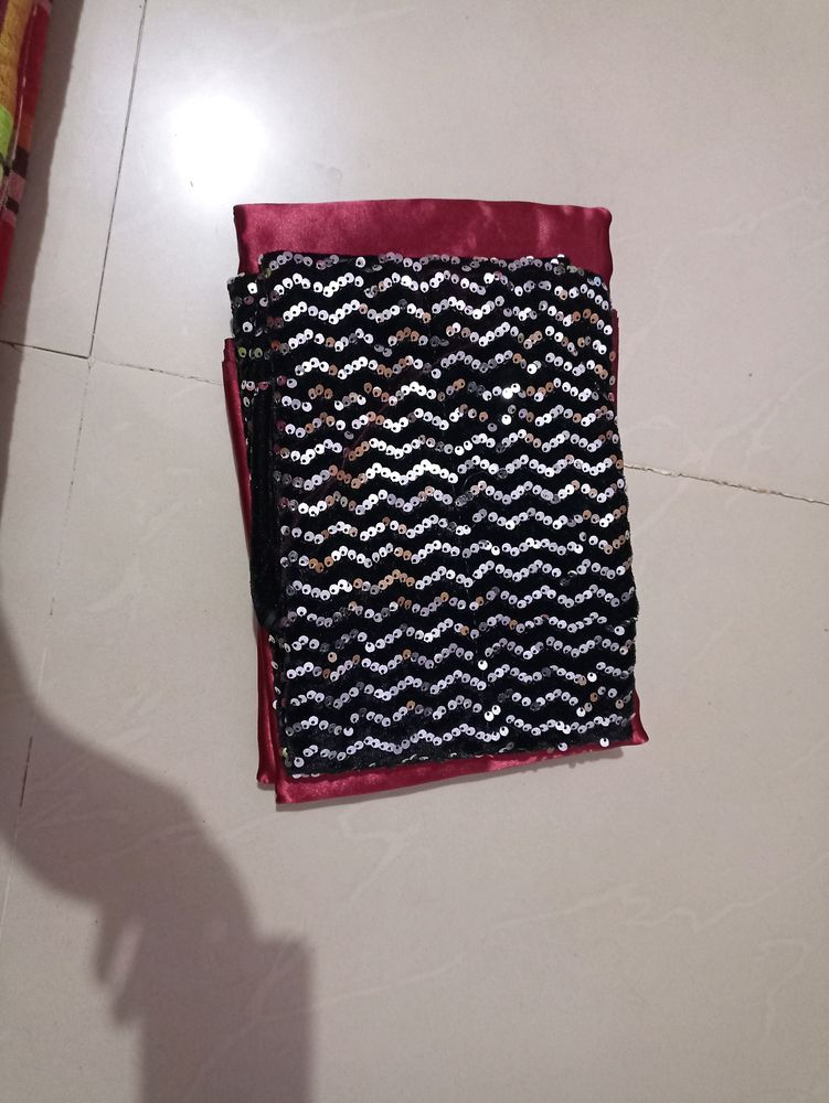 Maroon & Black Sequenced Satin Saree