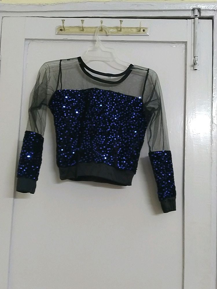 Hot Net And Velvet Sequin blouse /Party top