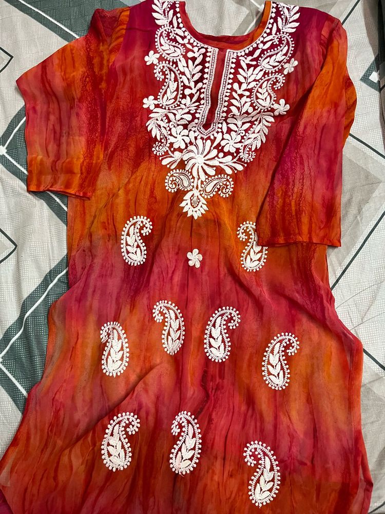 Tie Die Chikankari Kurta