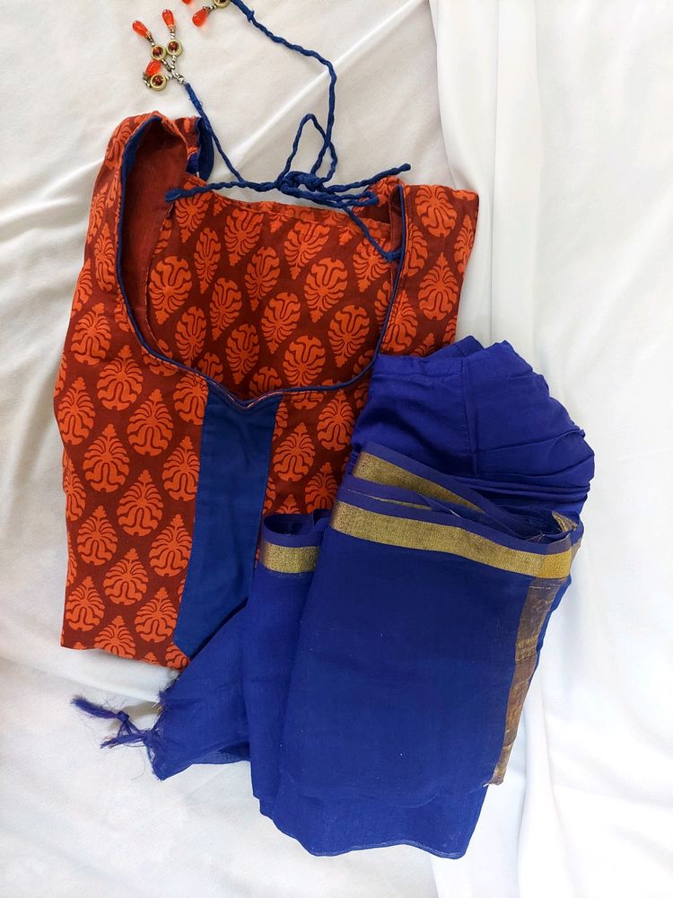 Red Printed Churidar Set With Dupatta