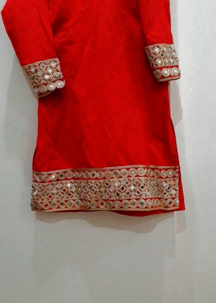 Red Mirror Work Kurta