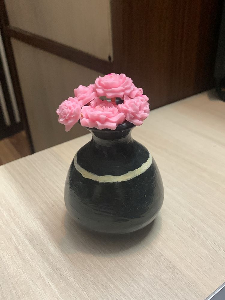 Handmade Wax Rose Flowers In Pot