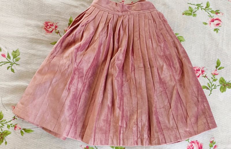 Pink Velvet Pleated Skirt