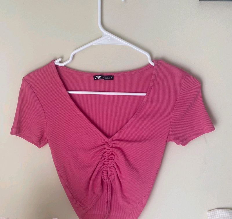 Zara Drawstring Pink Casual Top