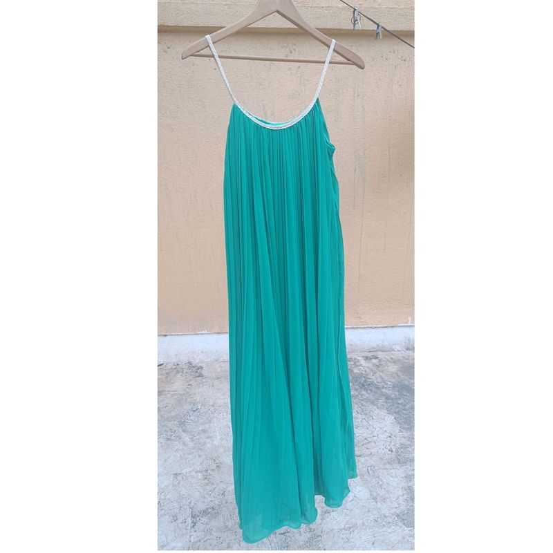 Strappy Grecian Blue-Green Pleated Gown