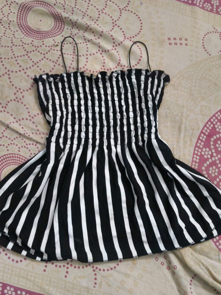 Zebra Strips Black And White Elastic Top