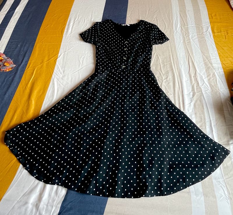 Polka Dot Black Dress For Women