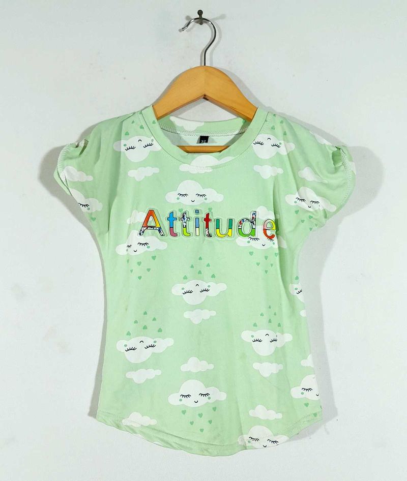 Green Printed Top For Girl's