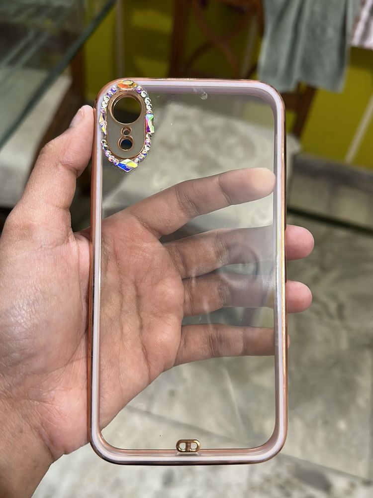 iPhone XR Clear Glass Cover With Stones And Purple Sides