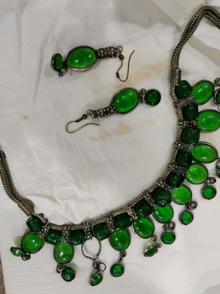 A Necklace,  With Earrings One Stone Missing