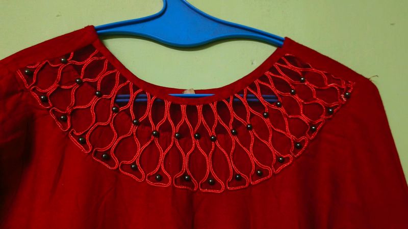 Red Kurti With Purl Design