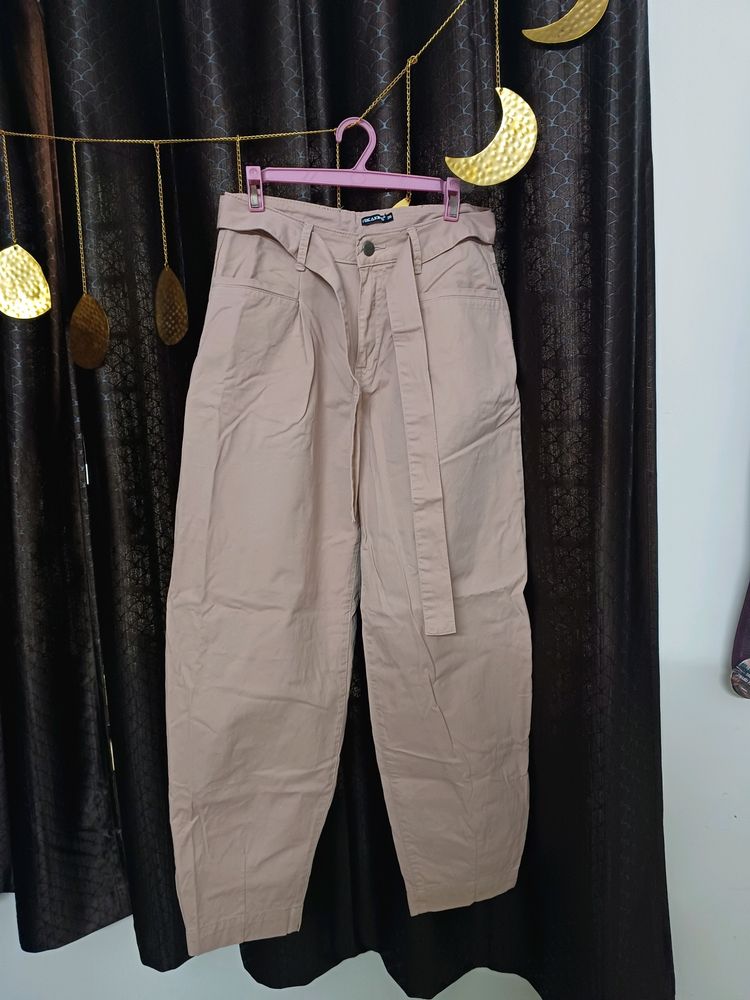 Bow Belt Light Pink Boyfriend Pants