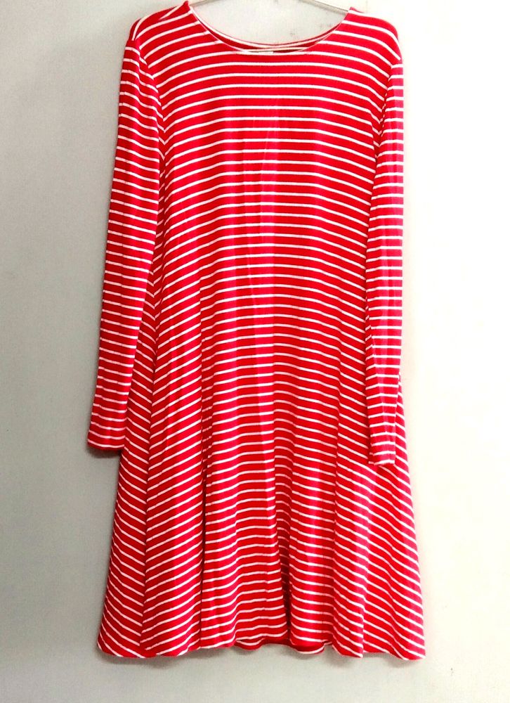 Full Sleeve Red Stripped Loose Fit Dress ❤️👗