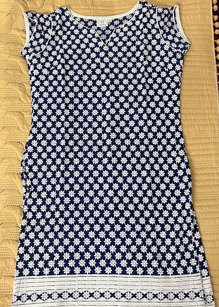 Blue And White Straight Short Kurta