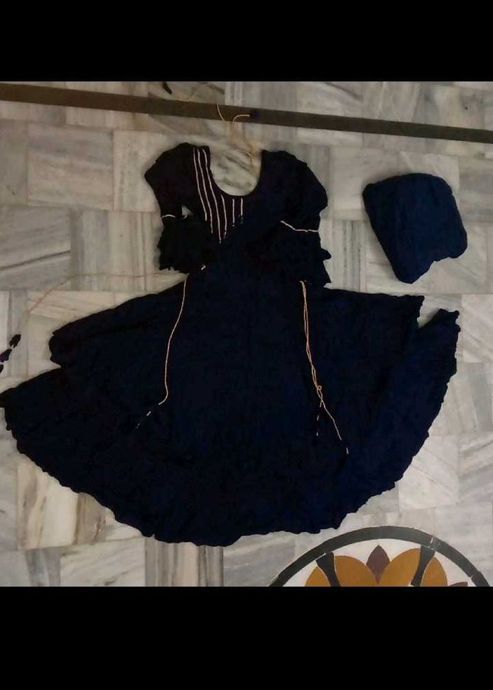 Blue Frock With Dhoti Style Bottom