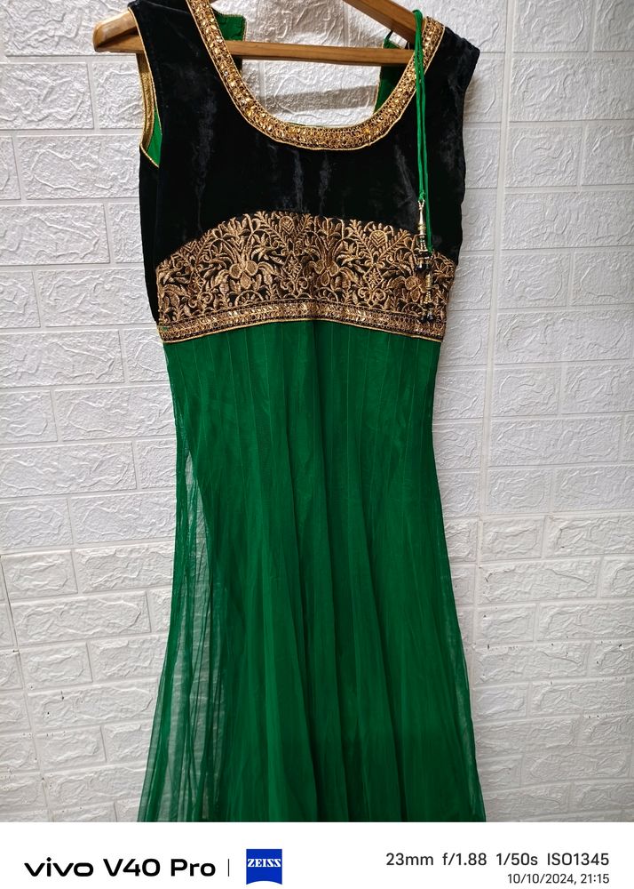 Majestic Green and Black Anarkali M Size