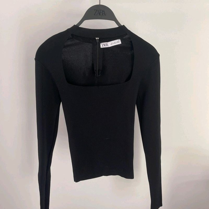 Zara Black Cut Out Knit Top