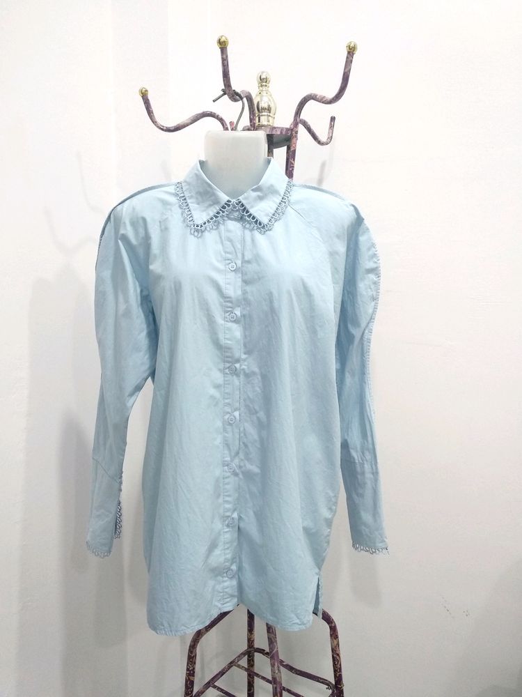 Light Blue Designed Collared Shirt