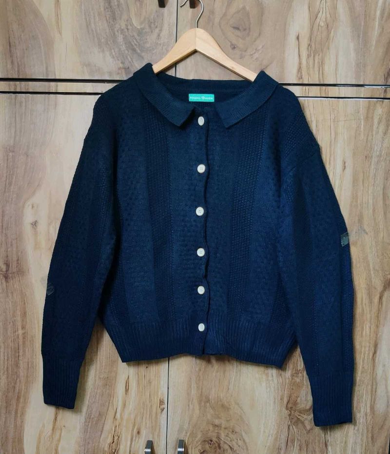 Dark Blue Front Open Sweater Size-44-46