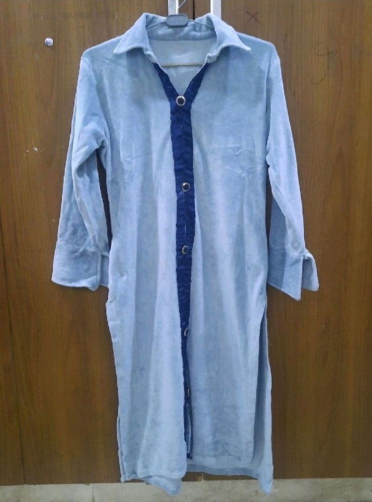 Velvet Aqua Blue Kurti