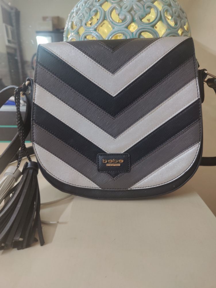 Bebe Black Striped Sling Bag