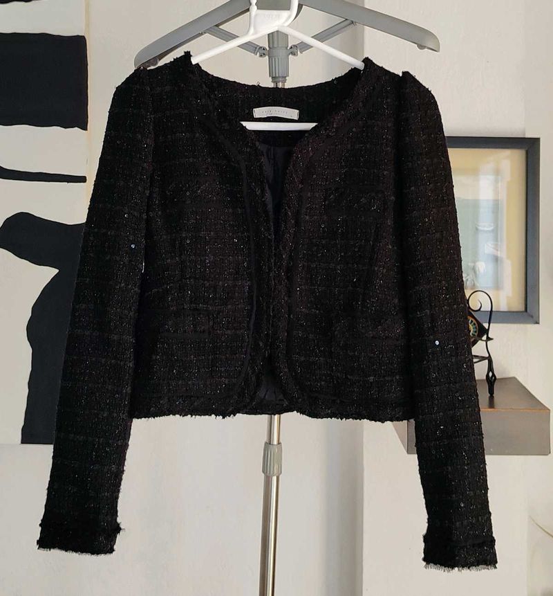 Korean Sequines Crop Tweet Jacket