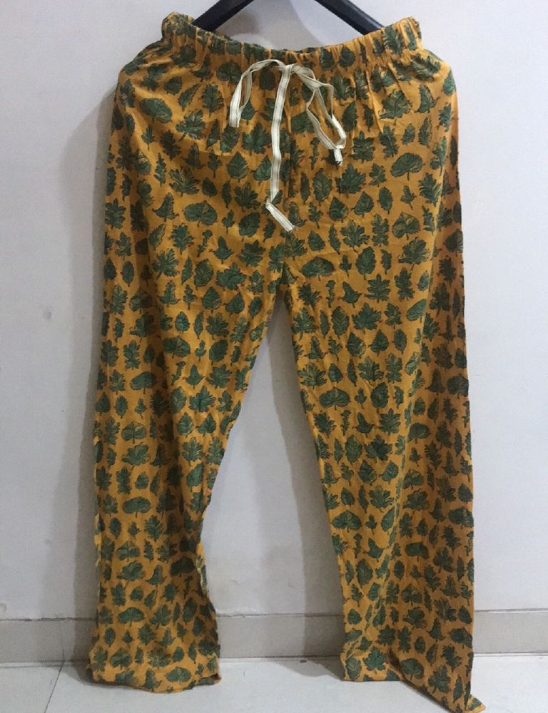 Mustard Yellow Leaves Pattern Pajama Pant