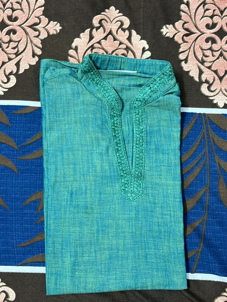 Shatranj Green Half Sleeve Kurta