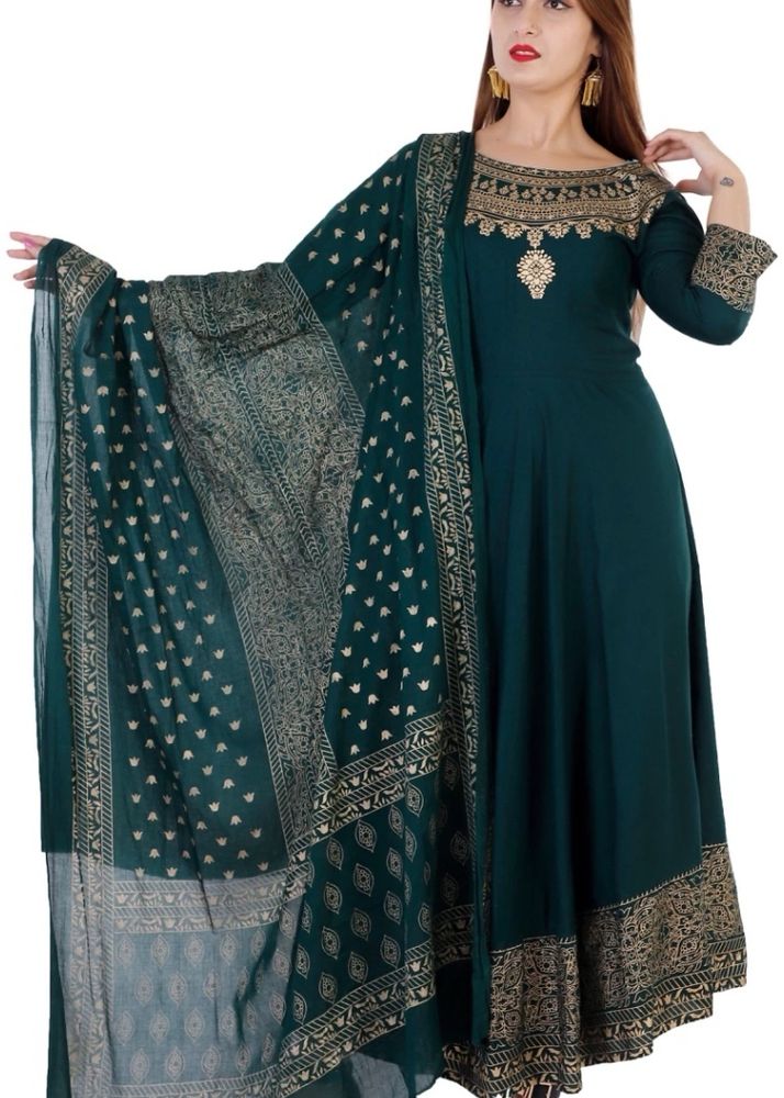 Green Anarkali Kurta With Dupatta