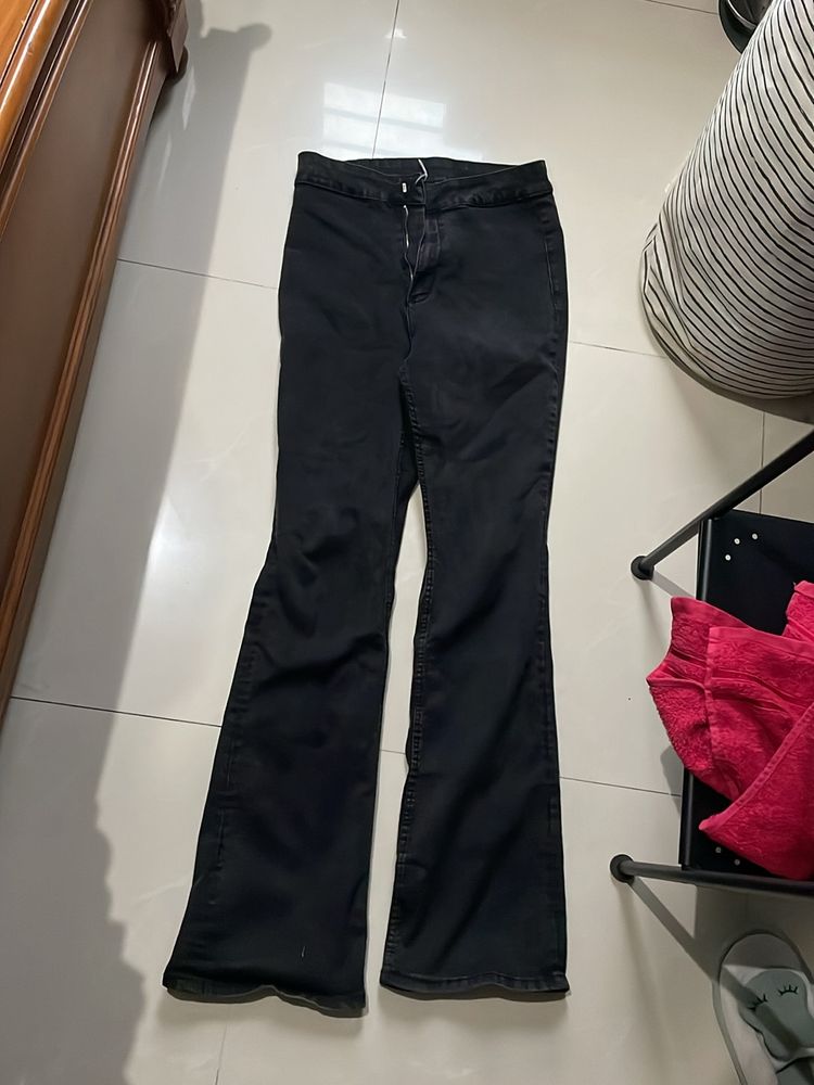 high waisted black flared jeans