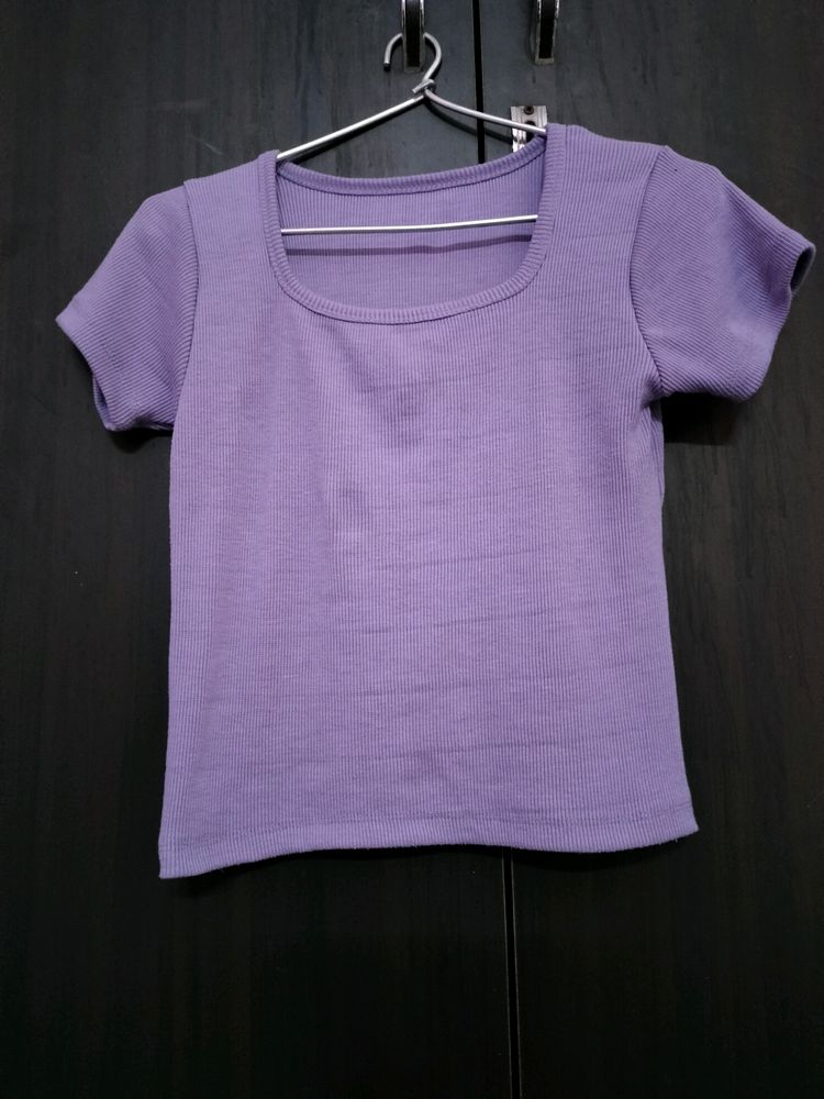 Square Neck Lavender Ribbed Top