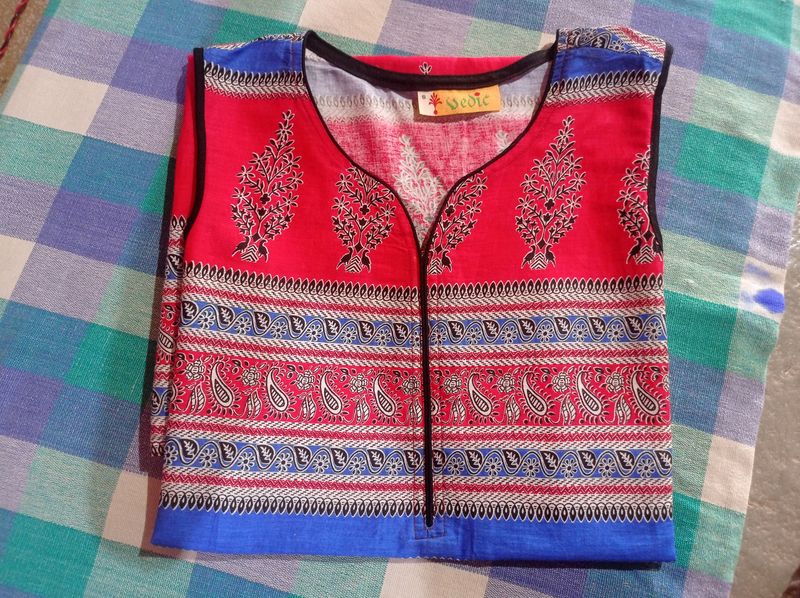 Red Printed Kurta Sleeveless