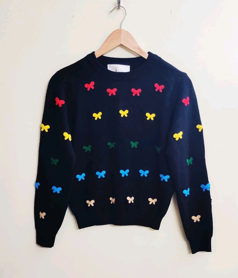 Black Multicolour Design Sweater Size-36-38