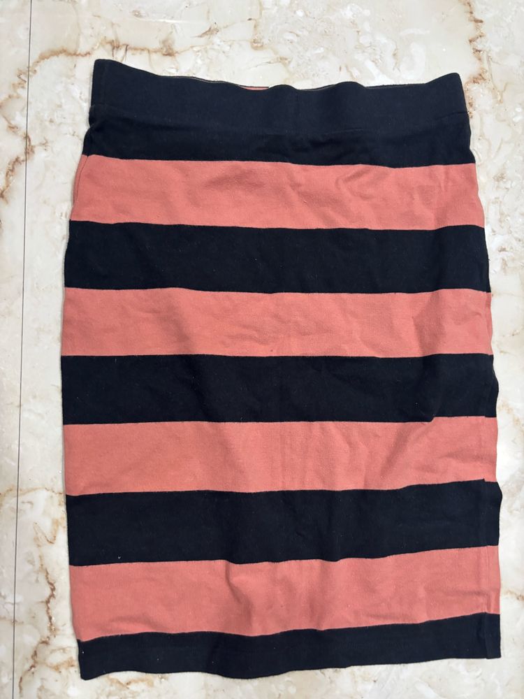 Pencil Skirt Black And Coral Horizontal Stripe