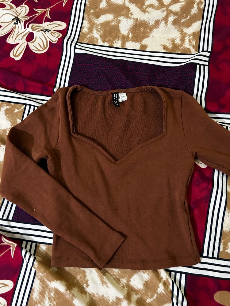 Sweetheart Neck Brown Top