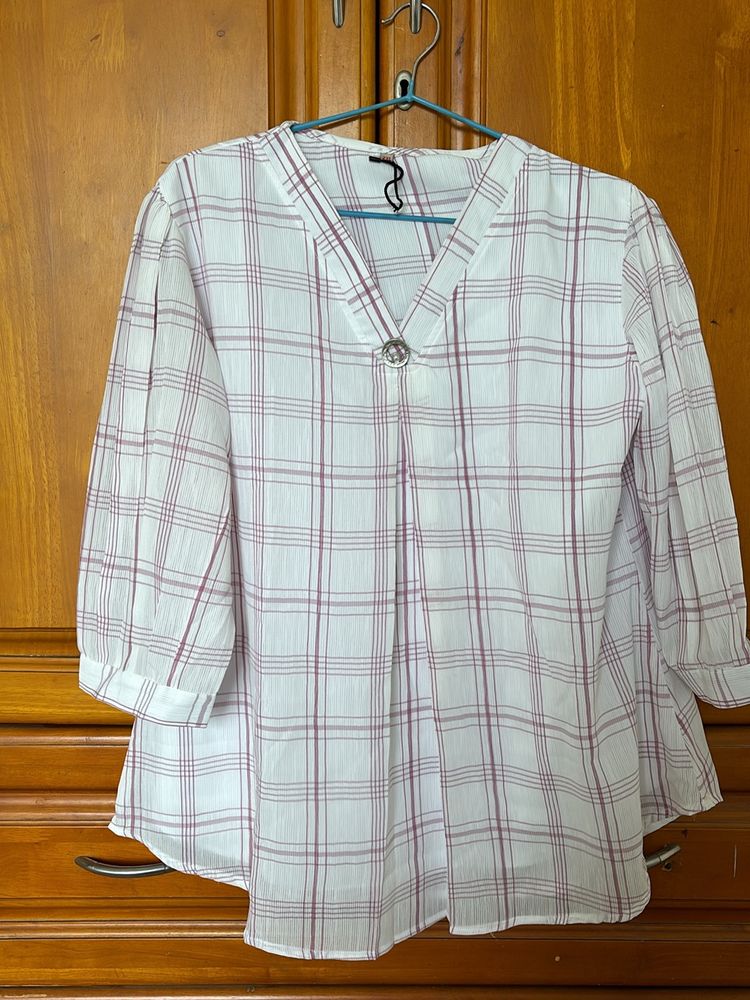 White Top With Pink Color Check Design