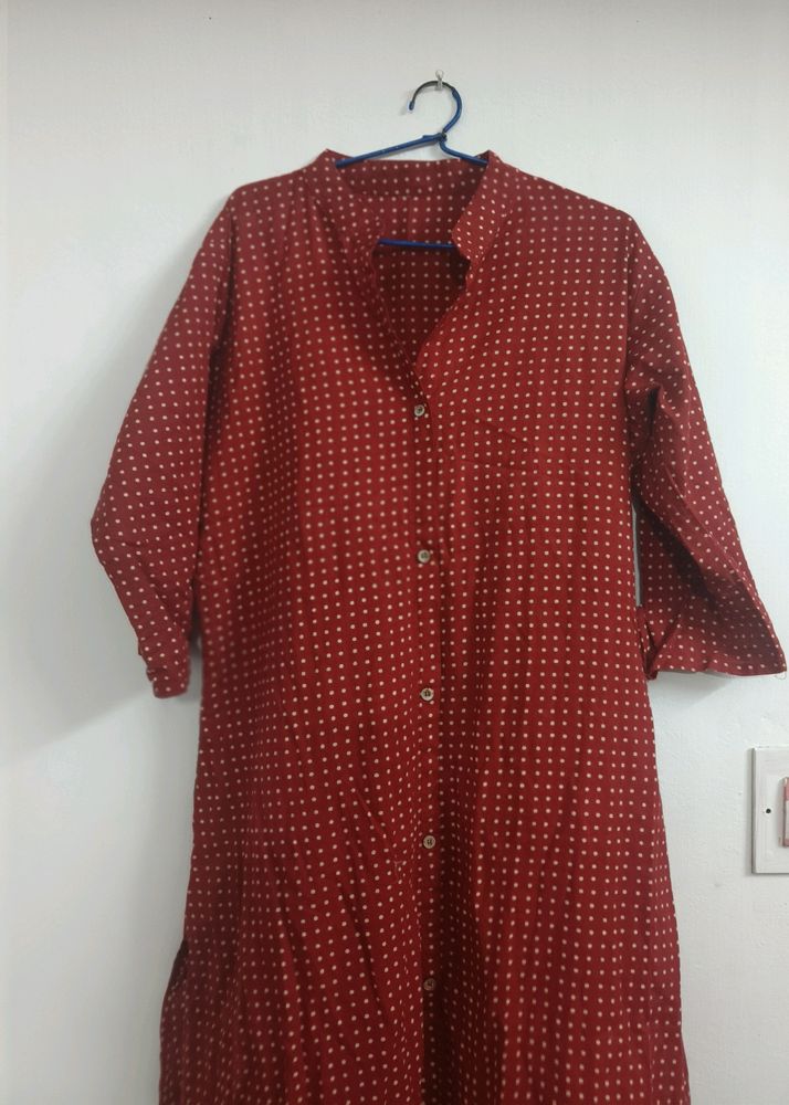 Brown Polka Dot Cotton Kurta