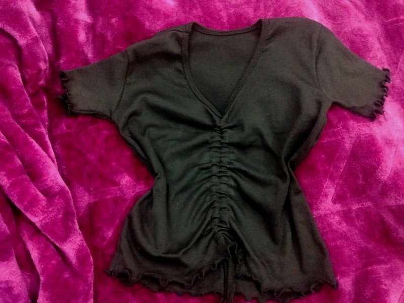 Drawstring Black Crop Top