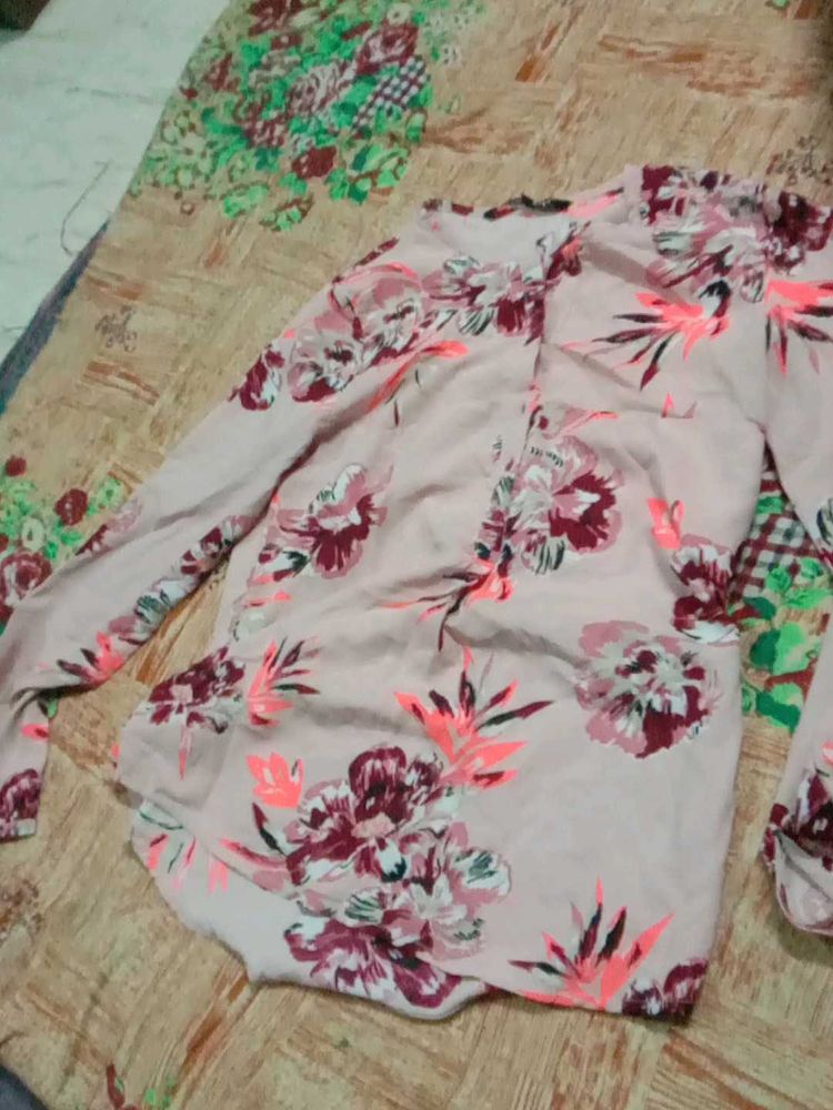 Flower Printed Top Designed As Shirt