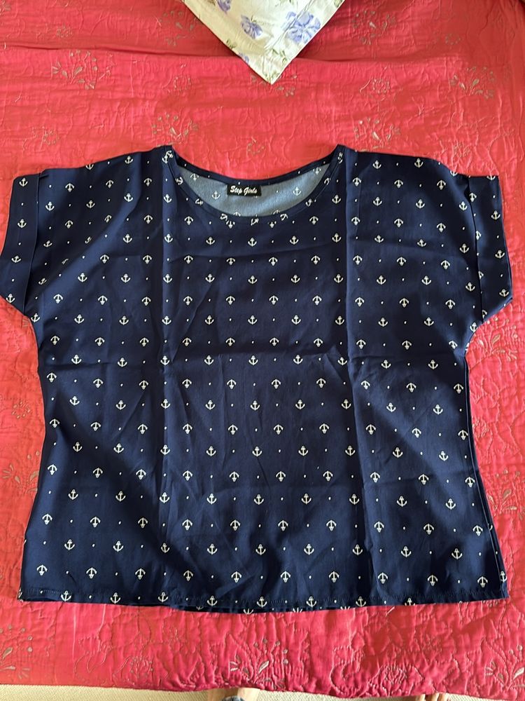 Women Blue Top With Anchor Print