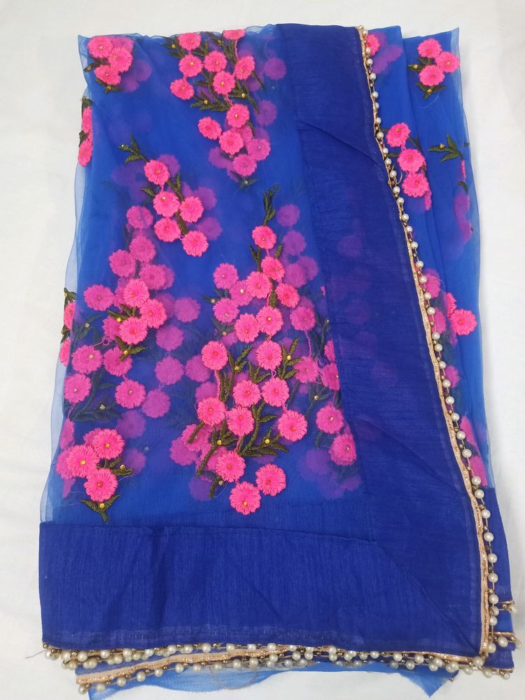 Blue Embroidery Net Saree