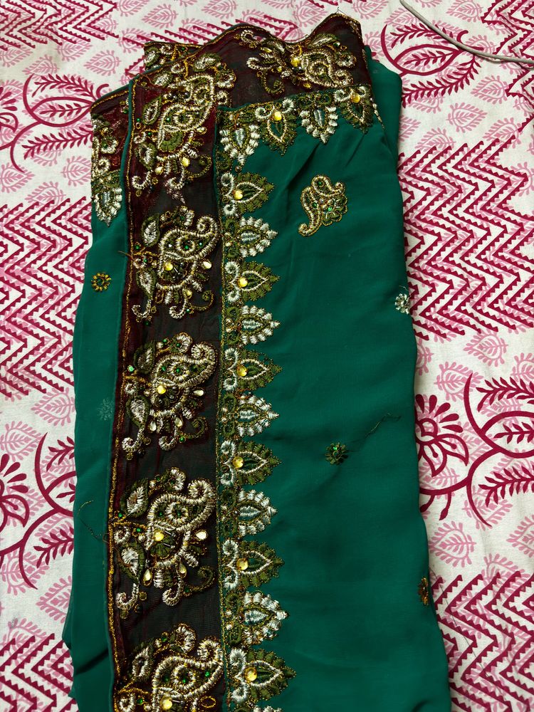 Dark Green Georgette Festive Saree