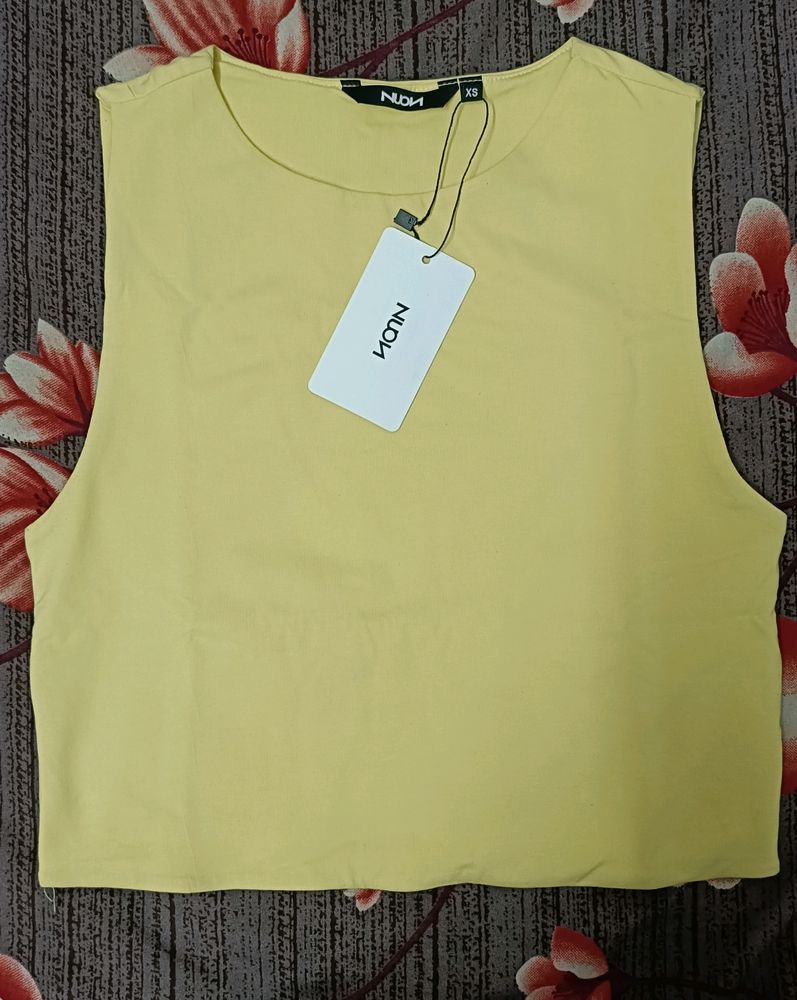 Nuon Yellow Cotton Blend Crop T-Shirt