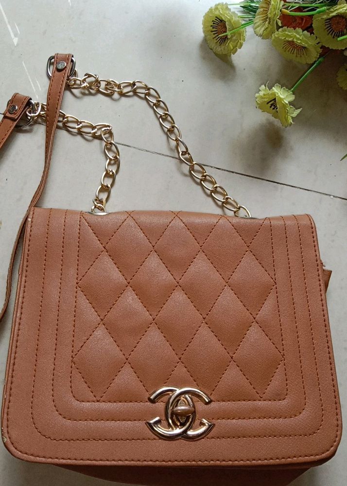 Chanel Inspired Tan Colour Slingbag