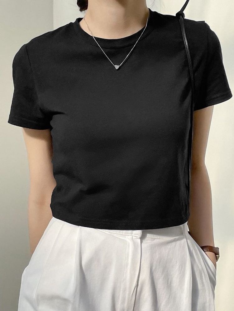 Black Plain Crop Top